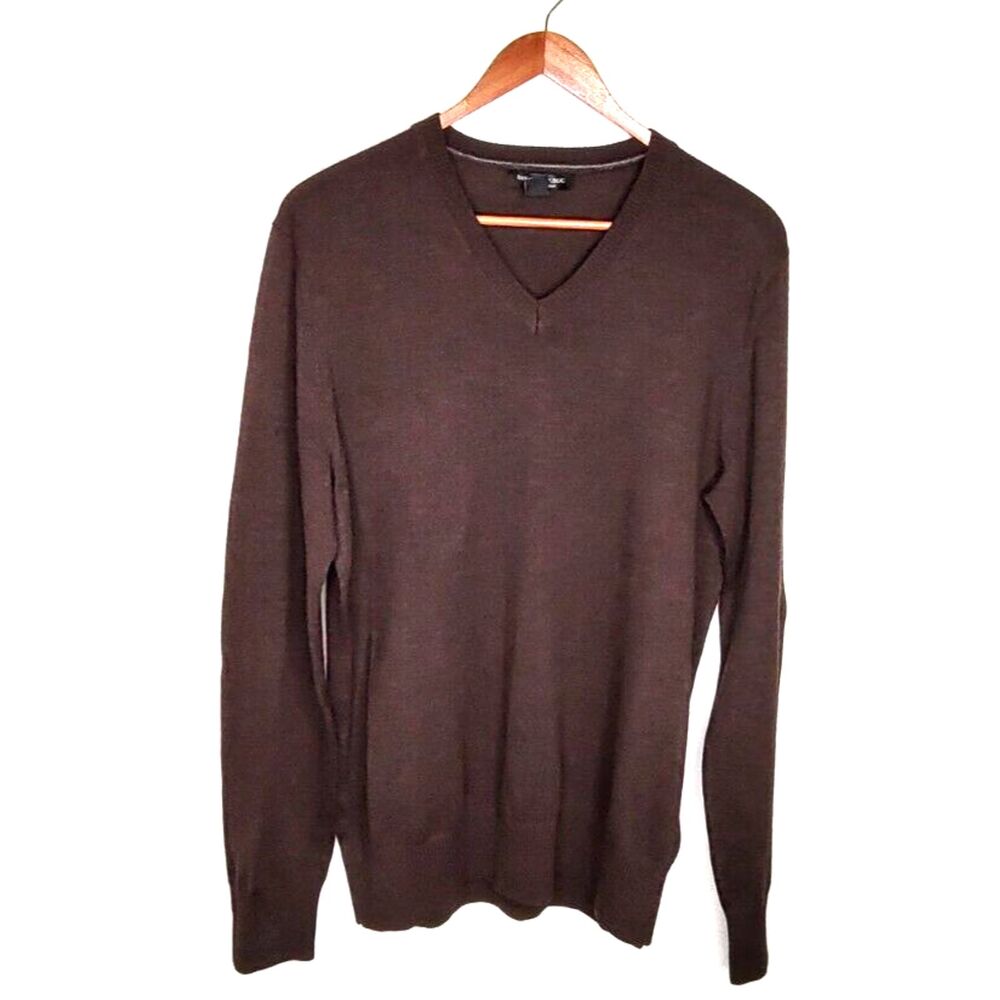 Extra Fine Merino Wool Banana Republic Unisex Sz L Brown V-Neck Pullover Sweater